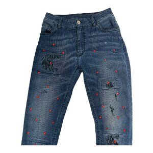Vtg ATOS LOMBARDINI Women's Skinny Jeans Encrusted Hearts Size 27 Made in Italy